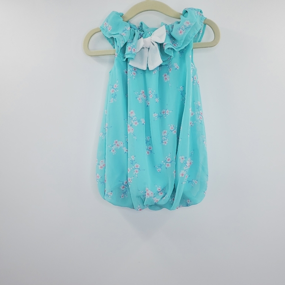 Youngland Other - Younglands Baby Teal Floral Dress Bow Front Shift